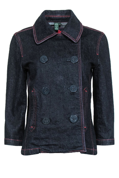 Current Boutique-Lauren Ralph Lauren - Dark Wash Double Breasted Denim Jacket w/ Red Stitching Sz M