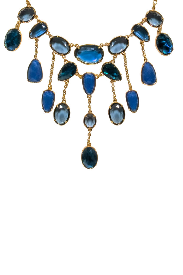 Current Boutique-Lauren Ralph Lauren - Gold, Blue & Green Jeweled Statement Necklace