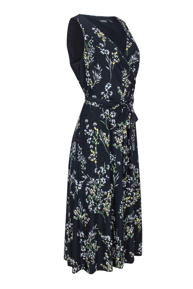 Current Boutique-Lauren Ralph Lauren - Navy Floral Draped-Front Midi Dress Sz 10