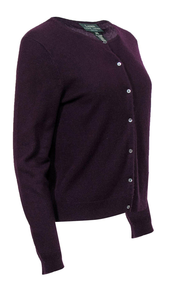 Current Boutique-Lauren Ralph Lauren - Plum Button-Up Cashmere Cardigan Sz PS