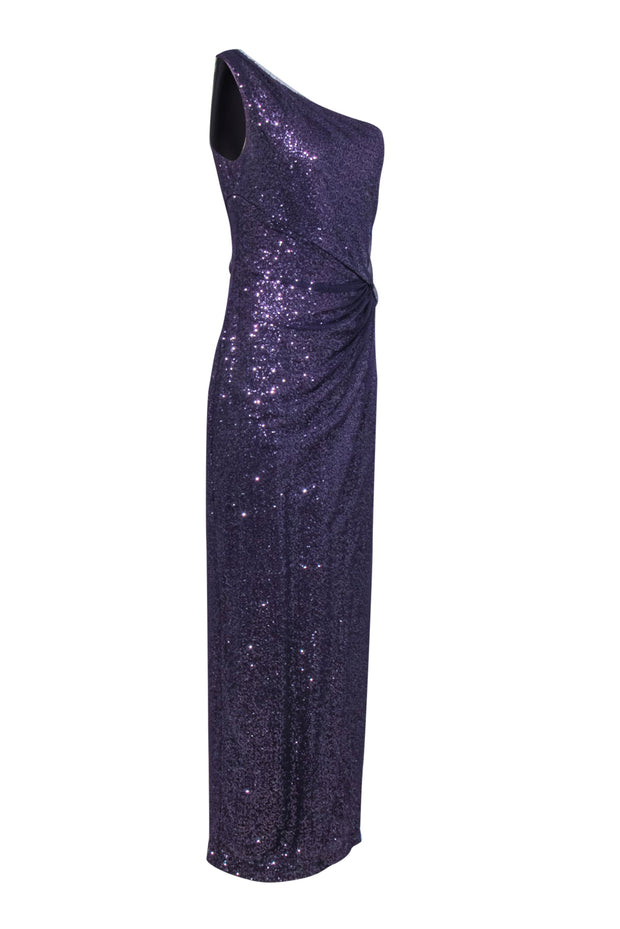 Current Boutique-Lauren Ralph Lauren - Purple One-Shoulder Sequined Gown w/ Tulle Overlay Sz 10