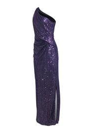 Current Boutique-Lauren Ralph Lauren - Purple One-Shoulder Sequined Gown w/ Tulle Overlay Sz 10
