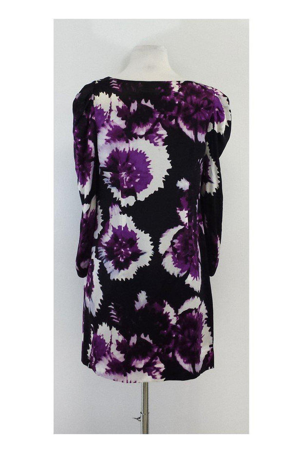 Current Boutique-Leifsdottir - Black & Purple Print Silk Shift Dress Sz 6