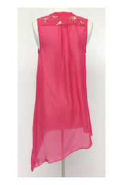 Current Boutique-Leifsdottir - Pink Beaded Silk Sleeveless Asymmetrical Blouse Sz 2