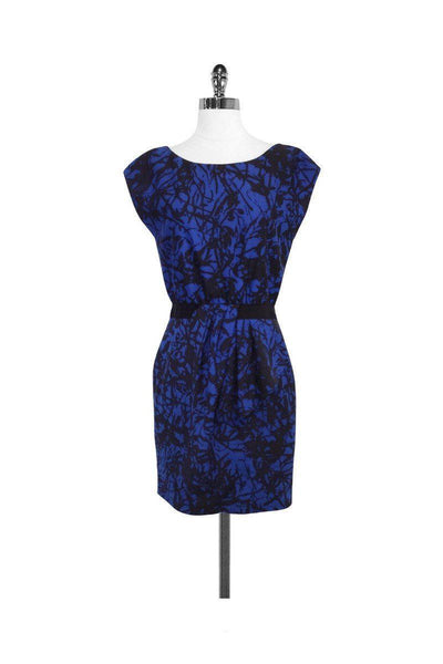 Current Boutique-Lela Rose - Blue & Black Print Wool Blend Dress Sz 6