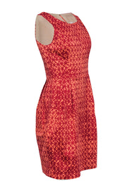 Current Boutique-Lela Rose - Pink & Red Crosshatch Printed Cotton Sheath Dress Sz 6