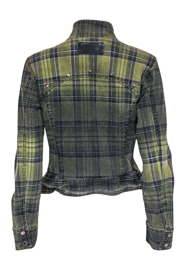 Current Boutique-Les Copains - Green Plaid Zip-Up Denim Jacket Sz 8