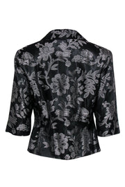 Current Boutique-Lilly Pulitzer - Black & Silver Floral Brocade Jacket w/ Rhinestone Buttons Sz 6