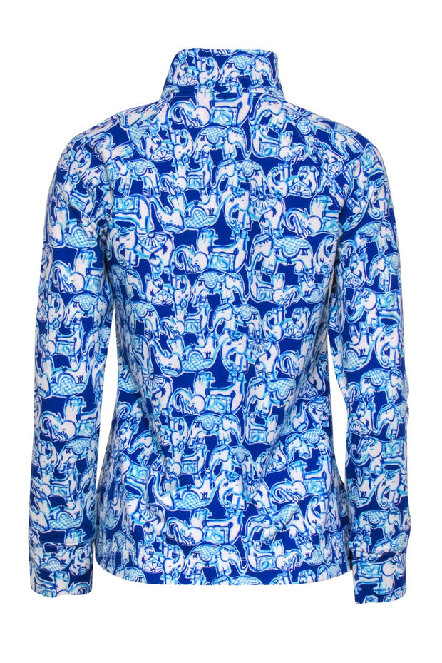 Current Boutique-Lilly Pulitzer - Blue Elephant Print Half Zip Pullover Sz S