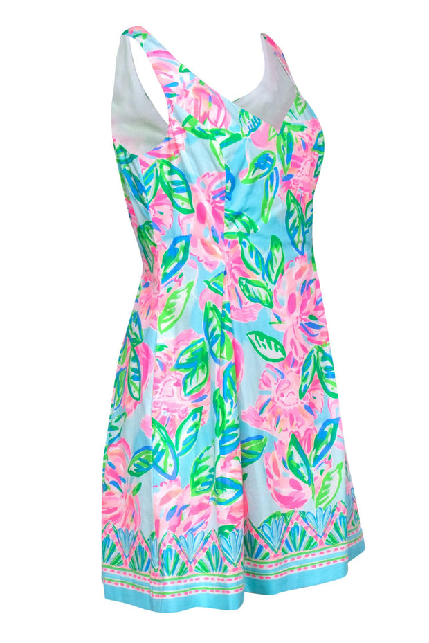 Current Boutique-Lilly Pulitzer - Blue, Green & Pink Floral Print A-Line "Linett" Dress Sz 8