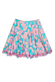 Current Boutique-Lilly Pulitzer - Blue & Pink Floral Print A-Line Skirt w/ Eyelet Detail Sz 8