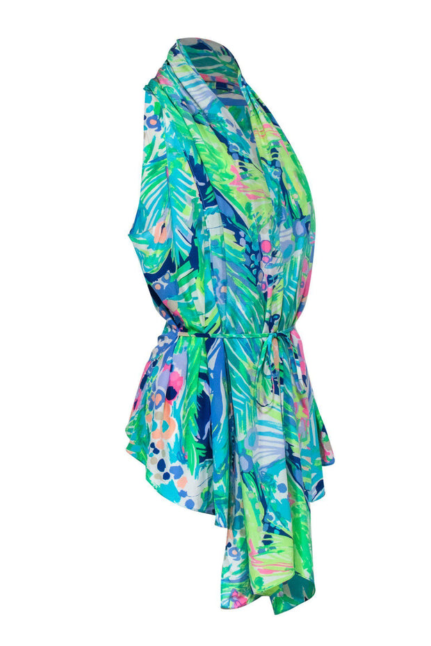 Current Boutique-Lilly Pulitzer - Brightly Colored Silk Draped Beach Coverup Sz S/M