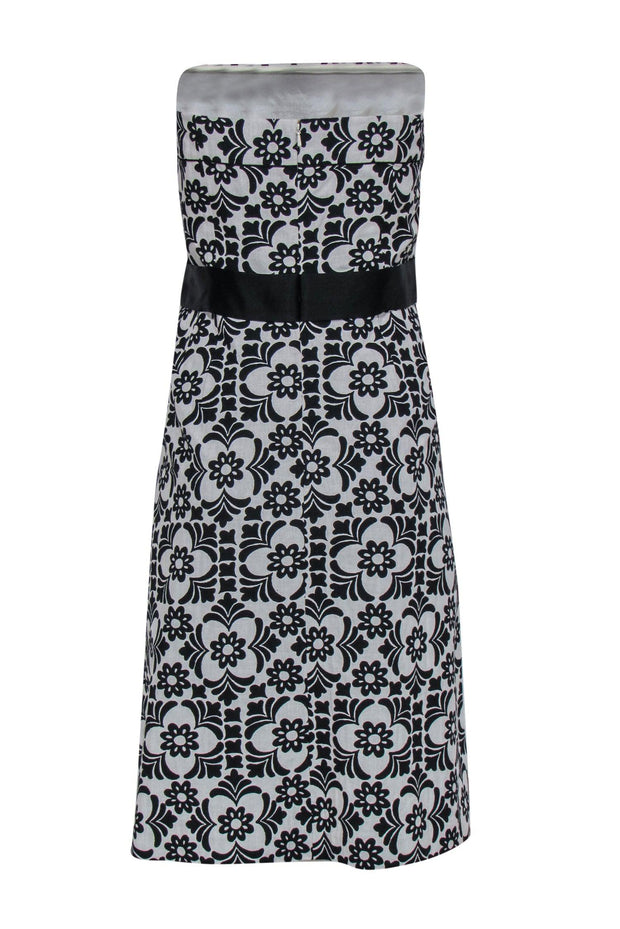 Current Boutique-Lilly Pulitzer - White & Black Floral Print Strapless A-Line Dress Sz 12
