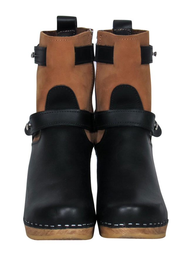 Current Boutique-Loeffler Randall - Black & Tan Clog-Style Heeled Booties Sz 9