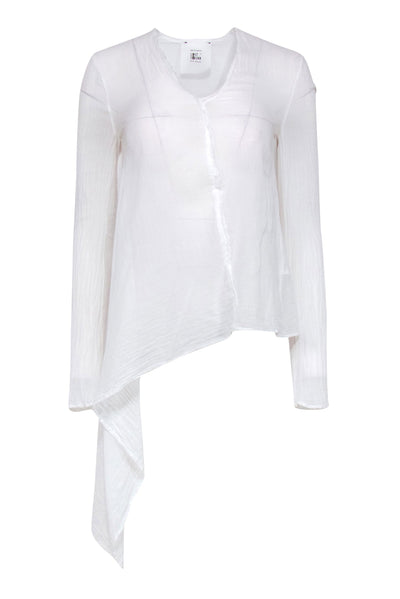 Current Boutique-Lost & Found - White Sheer Long Sleeve Blouse w/ Asymmetric Hem Sz XXS