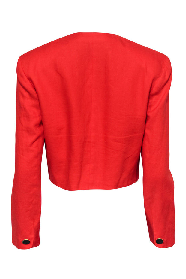 Current Boutique-Louis Feraud - Bright Orange Cropped Blazer w/ Black Buttons Sz 8