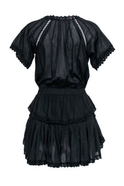 Current Boutique-LoveShackFancy - Black Cotton Drop-Waist Ruffle Mini Dress Sz 0
