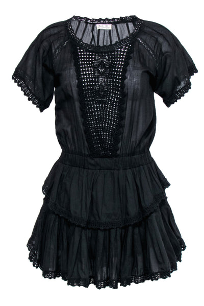 Current Boutique-LoveShackFancy - Black Cotton Drop-Waist Ruffle Mini Dress Sz 0