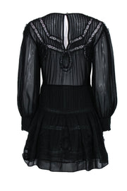 Current Boutique-LoveShackFancy - Black Peasant-Style Silk Dress w/ Lace Sz S