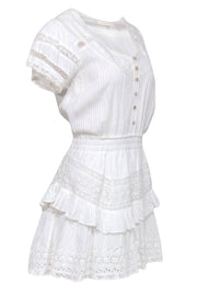 Current Boutique-LoveShackFancy - White Tiered Sheath Dress w/ Lace & Floral Eyelet Trim Sz L