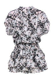 Current Boutique-MISA Los Angeles - Black & Blush Floral Smocked Waist Dress w/ Ruffles Sz S