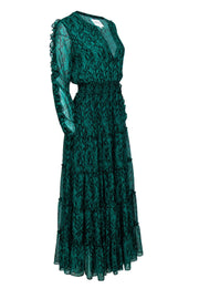 Current Boutique-MISA Los Angeles - Green & Black Tiered Maxi Dress w/ Ruffles Sz XS