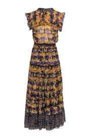 Current Boutique-MISA Los Angeles - Mustard & Deep Purple Floral Maxi Dress Sz XS