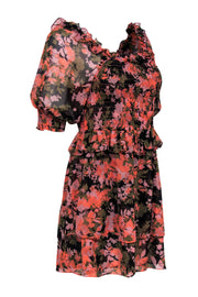 Current Boutique-MISA Los Angeles - Olive & Coral Floral Printed Smocked Dress Sz M