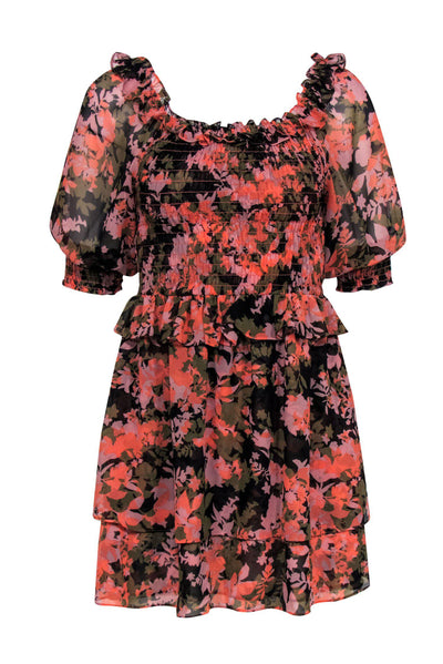 Current Boutique-MISA Los Angeles - Olive & Coral Floral Printed Smocked Dress Sz M