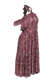 Current Boutique-MISA Los Angeles - Pink, Burgundy, & Orange Print Off-the-Shoulder Dress Sz L