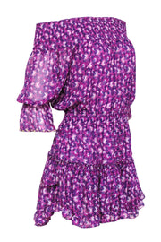 Current Boutique-MISA Los Angeles - Purple & Pink Floral Off-the-Shoulder Drop Waist Dress Sz M