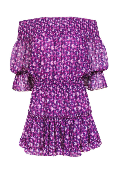 Current Boutique-MISA Los Angeles - Purple & Pink Floral Off-the-Shoulder Drop Waist Dress Sz M