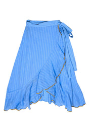 Current Boutique-MISA Los Angeles - Sky Blue Ruffled Wrap Skirt w/ Golden Trim Sz S
