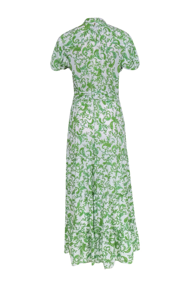 Current Boutique-MISA Los Angeles - White & Green Paisley Print Puff Sleeve Maxi Dress Sz L