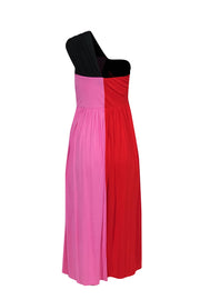 Current Boutique-MSGM - Red & Pink Colorblock One-Shoulder Maxi Dress w/ Slit Sz 6