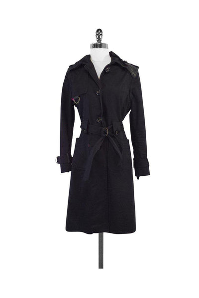 Current Boutique-Mackage - Black Cotton & Leather Convertible Trench Coat Sz S
