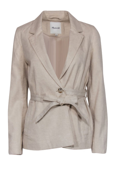 Current Boutique-Madewell - Beige Cotton & Linen Buttoned Belted Blazer Sz M