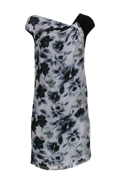 Current Boutique-Magaschoni - Black & White Floral Printed Silk Shift Dress w/ Sequins Sz 2