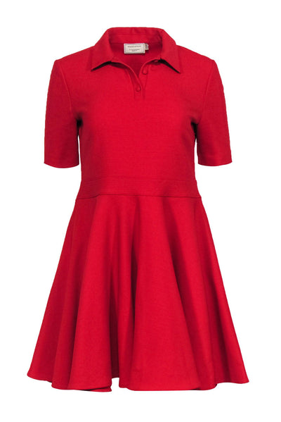 Current Boutique-Maison Kitsune - Red Short Sleeve Fit & Flare w/ Collar Sz L
