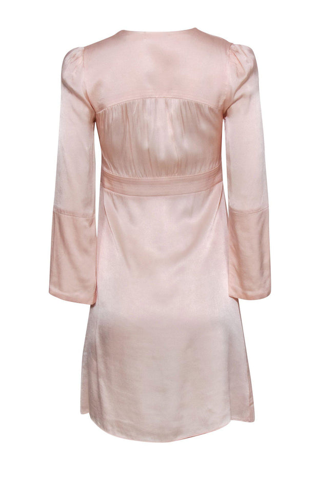 Current Boutique-Maje - Baby Pink Satin Tie-Front Shift Dress Sz S