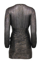 Current Boutique-Maje - Black, Gold & Silver Metallic Draped Long Sleeve Mini Dress Sz 2