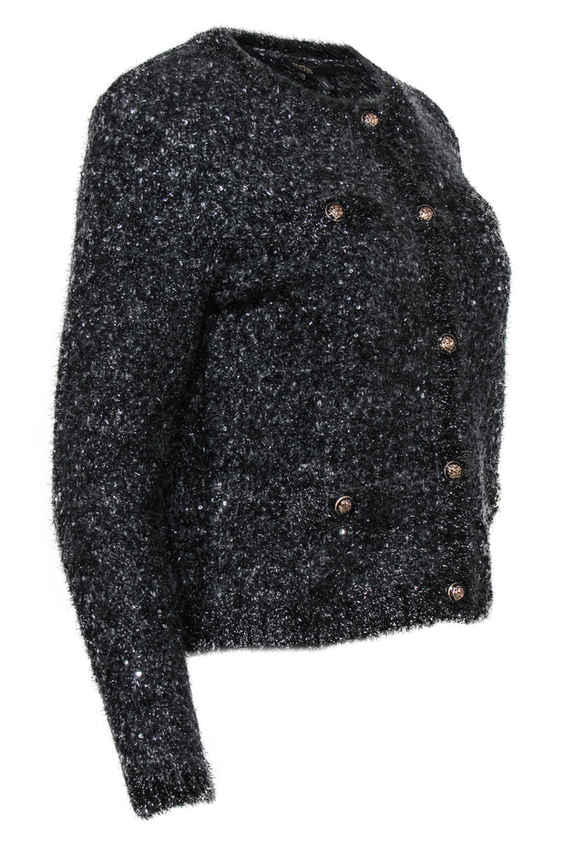 Current Boutique-Maje - Black Tinsel & Sequin Button-Up Cardigan Sz S