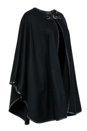 Current Boutique-Maje - Black Wool Blend Poncho w/ Leather Trim OS