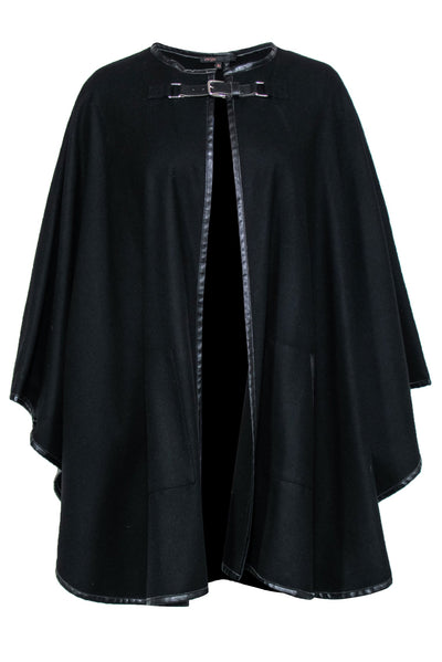 Current Boutique-Maje - Black Wool Blend Poncho w/ Leather Trim OS