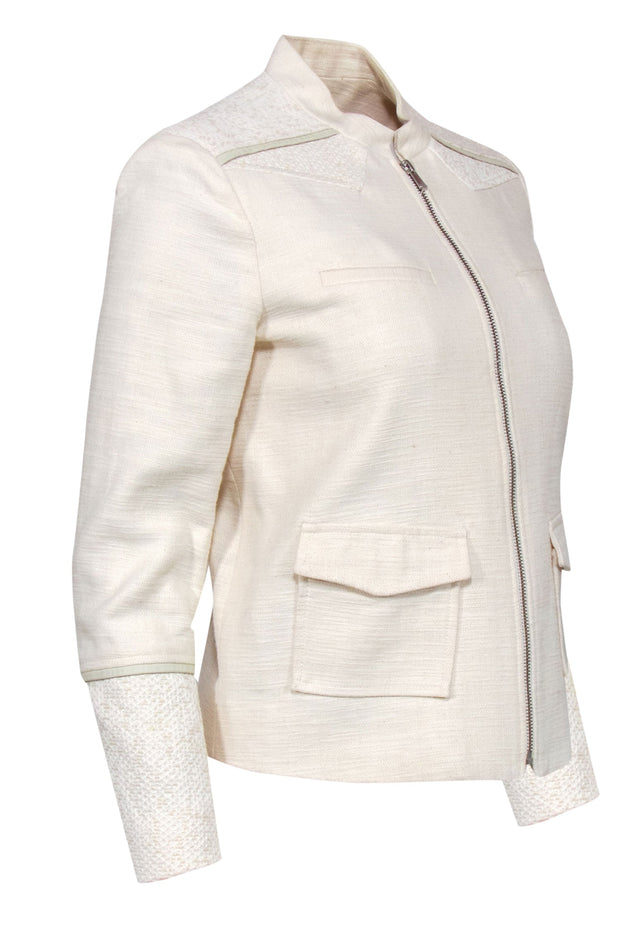Current Boutique-Maje - Cream Textured Cotton Zip-Up Jacket Sz 6