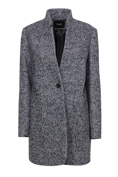 Current Boutique-Maje - Grey & Black Herringbone Longline Coat Sz 4