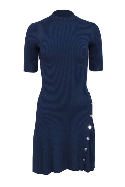 Current Boutique-Maje - Navy Ribbed Knit A-Line Dress w/ Buttons Sz 4