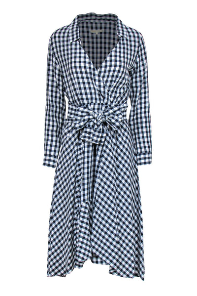 Current Boutique-Maje - Navy & White Gingham Print Tied High-Low Midi Dress Sz 4
