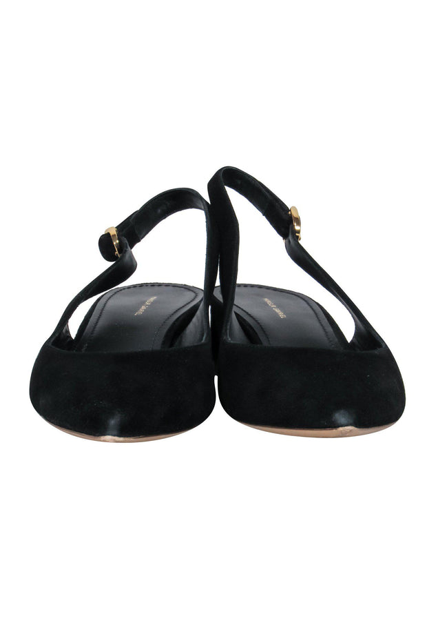 Current Boutique-Mansur Gavriel - Black Suede Pointed Toe Slingback Kitten Heels Sz 6