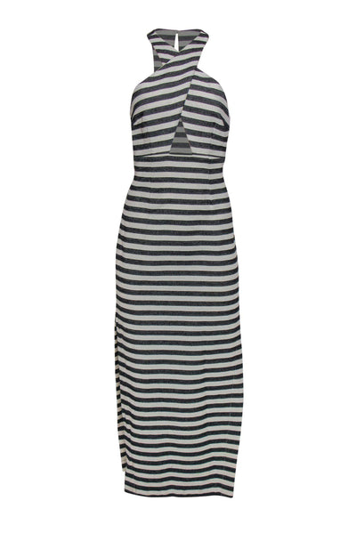 Current Boutique-Mara Hoffman - White & Black Striped Cotton Maxi Dress w/ Crisscross Bodice Sz 6